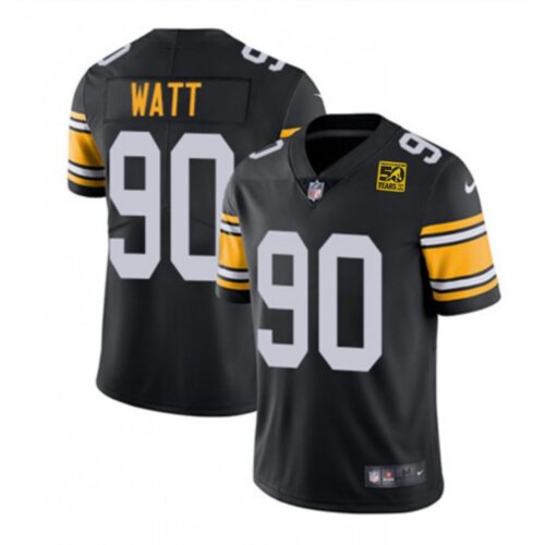 686142258b339_1 Men's Pittsburgh Steelers #90 T.J. Watt Black 2023 50th Anniversary Vapor Untouchable Limited Jersey