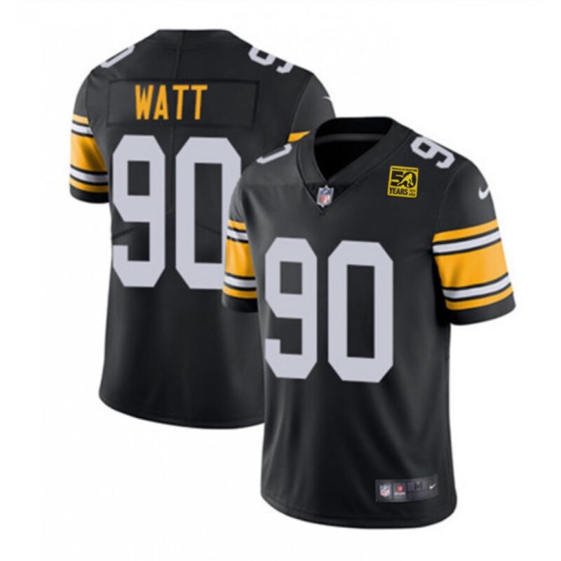 686142258b339_1 Men's Pittsburgh Steelers #90 T.J. Watt Black 2023 50th Anniversary Vapor Untouchable Limited Jersey