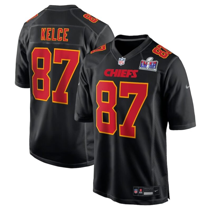 6861423ce3be2_1 Men's Kansas City Chiefs #87 Travis Kelce Black Super Bowl LVIII Carbon Fashion Game Player Jersey