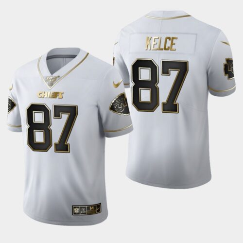 6861426688966_1 Men's Kansas City Chiefs #87 Travis Kelce White 2019 100th Season Golden Edition Limited Stitched NFL Jersey