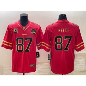 68614268c6eab_1 Men's Kansas City Chiefs #87 Travis Kelce Red Gold 4-star C Patch Vapor Untouchable Limited Stitched Jersey