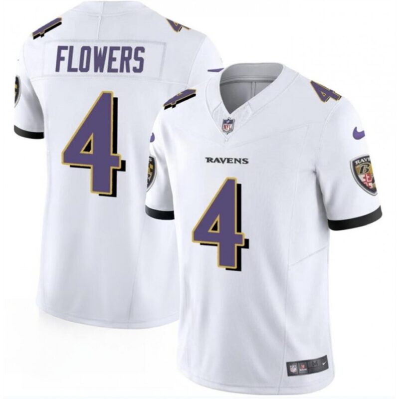 686142763f06b_1 Men's Baltimore Ravens #4 Zay Flowers White 2023 F.U.S.E. Vapor Limited Football Jersey