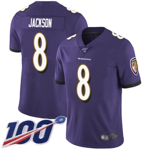 6861428373041_1 Men's Baltimore Ravens #8 Lamar Jackson Purple 2019 100th Season Vapor Untouchable Limited NFL Jersey