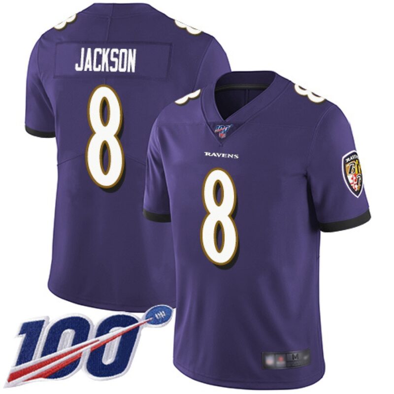 6861428373041_1 Men's Baltimore Ravens #8 Lamar Jackson Purple 2019 100th Season Vapor Untouchable Limited NFL Jersey