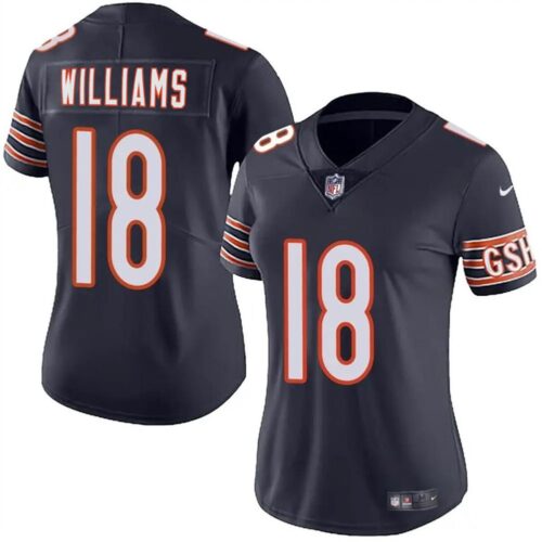 686142b9caff7_1 Women's Chicago Bears #18 Caleb Williams Navy 2024 Draft Vapor Stitched Jersey(Run Small)
