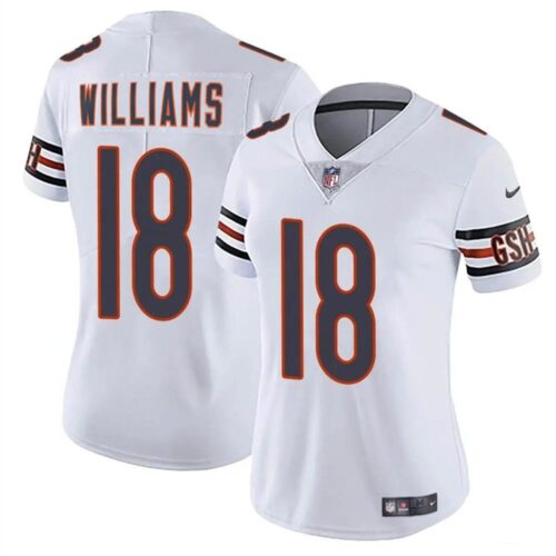 686142bbed85a_1 Women's Chicago Bears #18 Caleb Williams White 2024 Draft Vapor Stitched Jersey(Run Small)