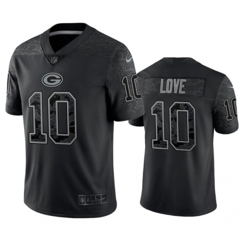 686142ee00b2e_1 Men's Green Bay Packers #10 Jordan Love Black Reflective Limited Stitched Football Jersey