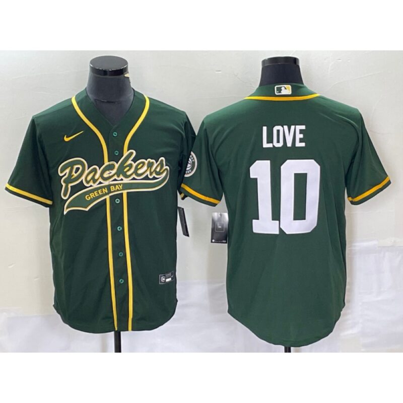 686142fb6bafd_1 Men's Green Bay Packers #10 Jordan Love Green Cool Base Stitched Baseball Jersey