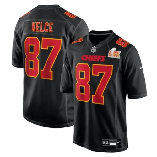 686143392b6e1_1 Men's Kansas City Chiefs #87 Travis Kelce Carbon Black Super Bowl LIX Fashion Game Jersey