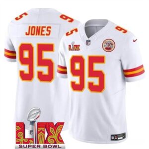68614341e7ba0_1 Men's Kansas City Chiefs #95 Chris Jones White 2025 Super Bowl LIX Patch F.U.S.E. Vapor Limited Stitched Football Jersey