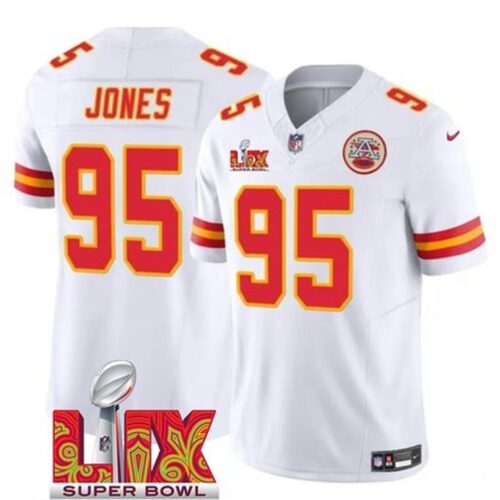 68614341e7ba0_1 Men's Kansas City Chiefs #95 Chris Jones White 2025 Super Bowl LIX Patch F.U.S.E. Vapor Limited Stitched Football Jersey