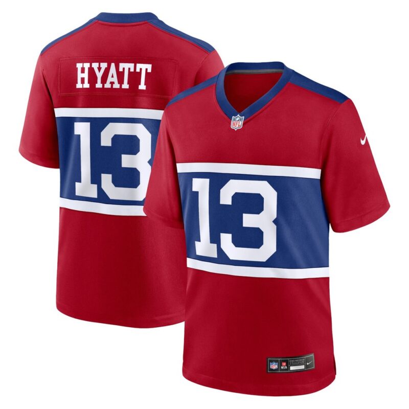 68614371596cc_1 Youth New York Giants Jalin Hyatt Century Red Alternate Player Game Jersey