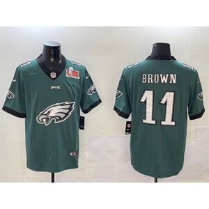 686143a86cdcf_1 Men's Philadelphia Eagles #11 A. J. Brown Green 2025 Super Bowl LIX Patch Team Big Logo Vapor Untouchable Limited Stitched Football Jersey
