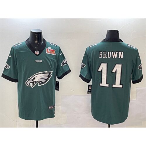 686143a86cdcf_1 Men's Philadelphia Eagles #11 A. J. Brown Green 2025 Super Bowl LIX Patch Team Big Logo Vapor Untouchable Limited Stitched Football Jersey