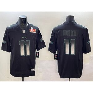 686143b116052_1 Men's Philadelphia Eagles #11 A. J. Brown Black 2025 Super Bowl LIX Patch Smoke Fashion Vapor Untouchable Limited Stitched Football Jersey