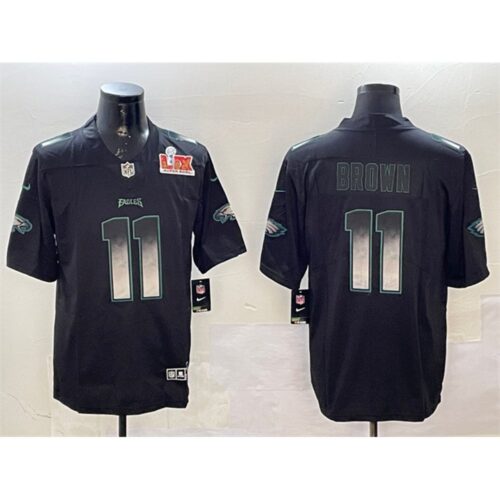 686143b116052_1 Men's Philadelphia Eagles #11 A. J. Brown Black 2025 Super Bowl LIX Patch Smoke Fashion Vapor Untouchable Limited Stitched Football Jersey