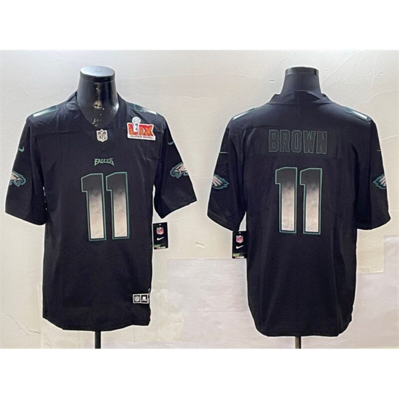 686143b116052_1 Men's Philadelphia Eagles #11 A. J. Brown Black 2025 Super Bowl LIX Patch Smoke Fashion Vapor Untouchable Limited Stitched Football Jersey