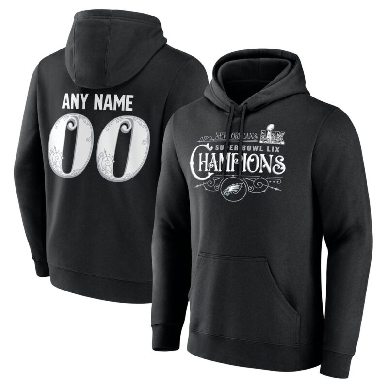 686143c46a826_1 Men's Philadelphia Eagles Black Super Bowl LIX Champions Custom Name & Number Pullover Hoodie