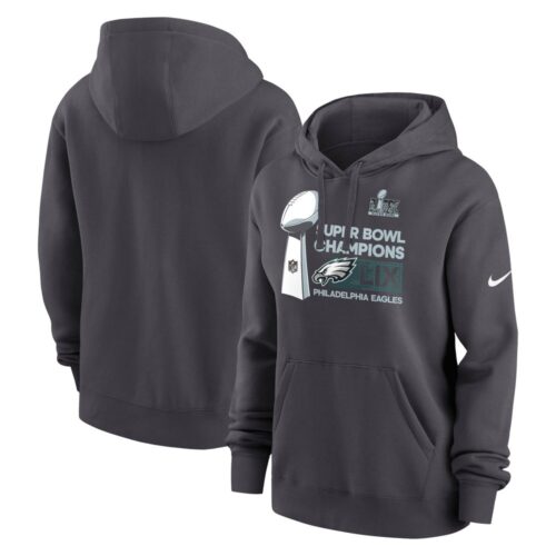 686143cae21bf_1 Women's Philadelphia Eagles Anthracite Super Bowl LIX Champions Locker Room Trophy Collection Club Fleece Pullover Hoodie