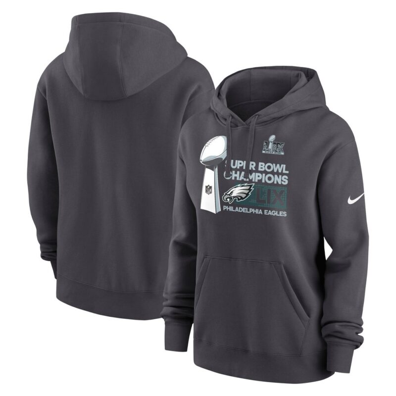 686143cae21bf_1 Women's Philadelphia Eagles Anthracite Super Bowl LIX Champions Locker Room Trophy Collection Club Fleece Pullover Hoodie