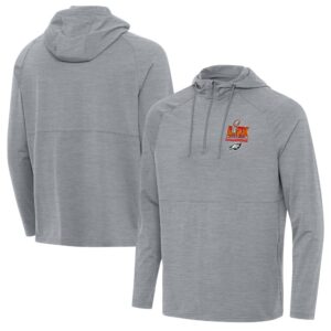 686143de546ae_1 Men's Philadelphia Eagles Antigua Heather Gray Super Bowl LIX Champions Spikes Quarter-Zip Hoodie