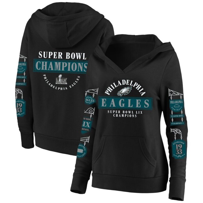 686143e6b792e_1 Women's Philadelphia Eagles Black Super Bowl LIX Champions Plus Size Four Piece Notch Neck Pullover Hoodie