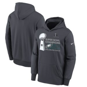 686143e8e9f47_1 Youth Philadelphia Eagles Anthracite Super Bowl LIX Champions Locker Room Trophy Collection Fleece Pullover Hoodie