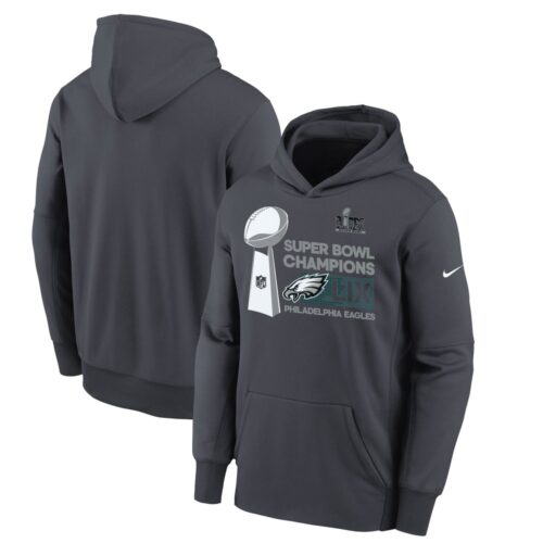 686143e8e9f47_1 Youth Philadelphia Eagles Anthracite Super Bowl LIX Champions Locker Room Trophy Collection Fleece Pullover Hoodie