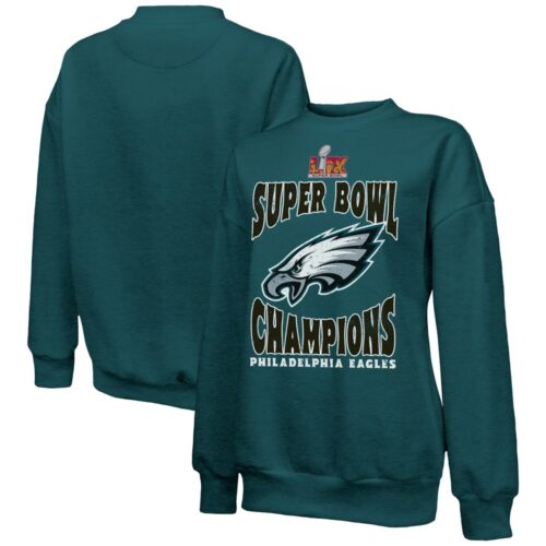 686143f1726c2_1 Women's Philadelphia Eagles Threads Midnight Green Super Bowl LIX Champions Choke Up Tri-Blend Pullover Sweatshirt