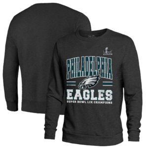 686143f59ee3d_1 Men's Philadelphia Eagles Threads Black Super Bowl LIX Champions Big Chalk Stripe Tri-Blend Fleece Sweatshirt