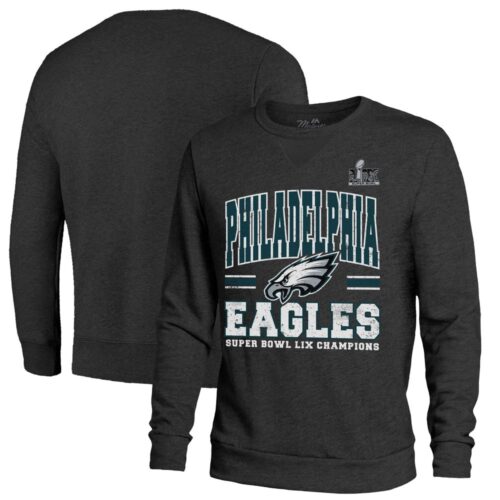 686143f59ee3d_1 Men's Philadelphia Eagles Threads Black Super Bowl LIX Champions Big Chalk Stripe Tri-Blend Fleece Sweatshirt