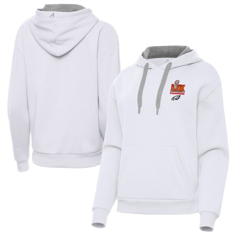 686143f9f0fbe_1 Women's Philadelphia Eagles Antigua White Super Bowl LIX Champions Victory Pullover Hoodie