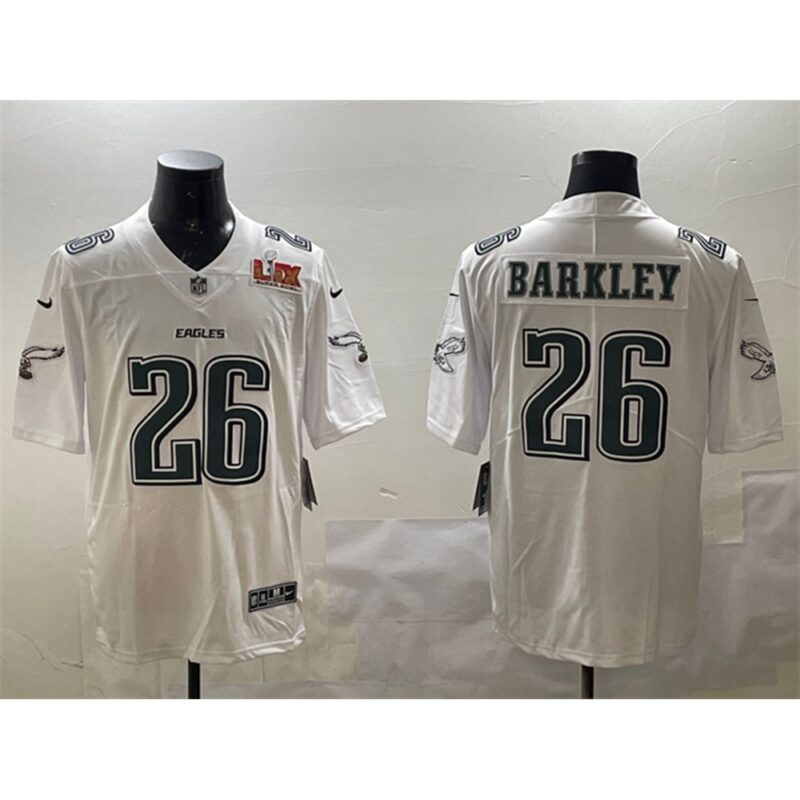 686144900df19_1 Men's Philadelphia Eagles #26 Saquon Barkley White 2025 Super Bowl LIX Patch Fashion Vapor Untouchable Limited Stitched Football Jersey