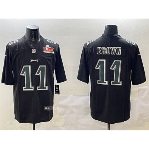 686144925413a_1 Men's Philadelphia Eagles #11 A. J. Brown Black 2025 Super Bowl LIX Patch Fashion Vapor Untouchable Limited Stitched Football Jersey