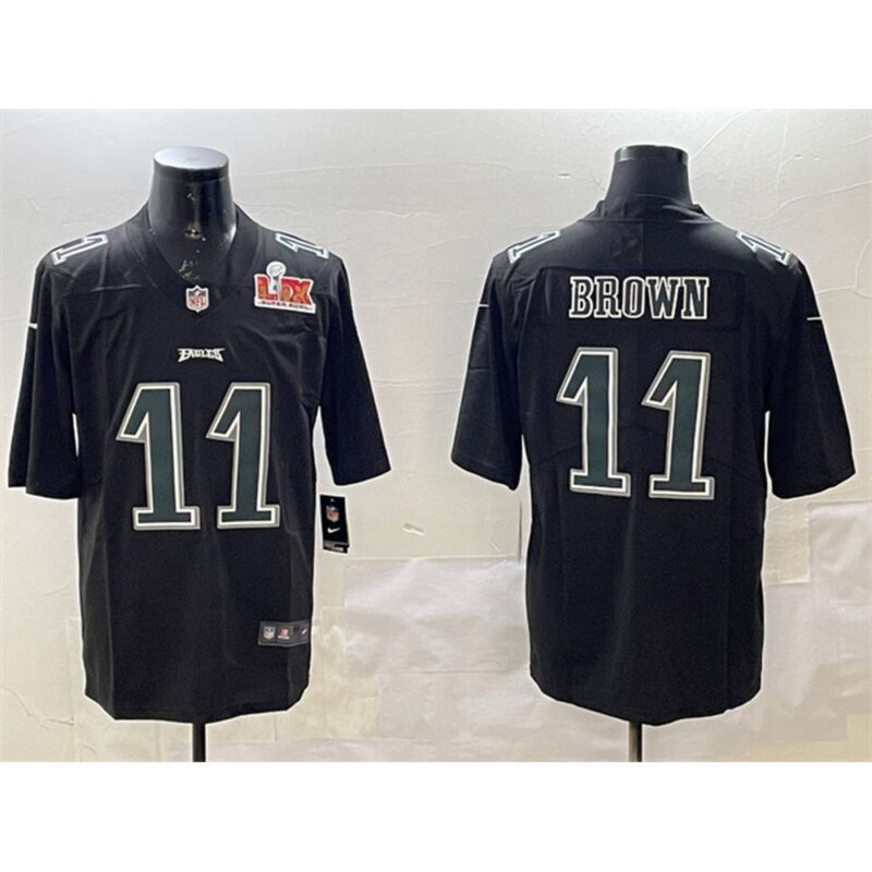 686144925413a_1 Men's Philadelphia Eagles #11 A. J. Brown Black 2025 Super Bowl LIX Patch Fashion Vapor Untouchable Limited Stitched Football Jersey