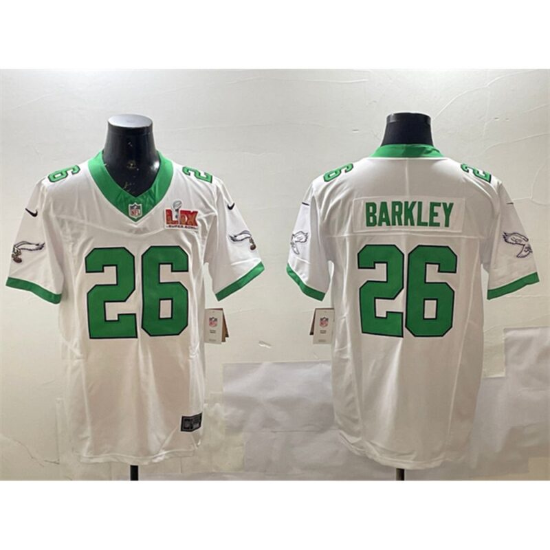 686144a0669c5_1 Men's Philadelphia Eagles #26 Saquon Barkley White 2025 Super Bowl LIX Patch F.U.S.E. Vapor Untouchable Limited Stitched Football Jersey