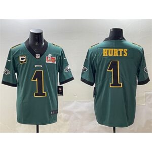 686144a2aba98_1 Men's Philadelphia Eagles #1 Jalen Hurts Green Golden 2025 Super Bowl LIX Patch And 2-star C Patch Vapor Untouchable Limited Stitched Football Jersey