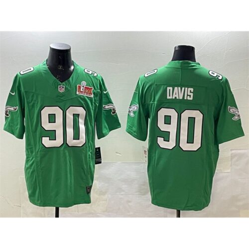 686144a9a0074_1 Men's Philadelphia Eagles #90 Jordan Davis Green 2025 Super Bowl LIX Patch F.U.S.E. Throwback Vapor Untouchable Limited Stitched Football Jersey