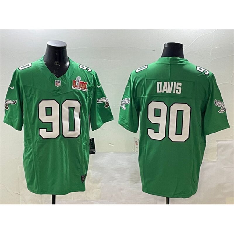 686144a9a0074_1 Men's Philadelphia Eagles #90 Jordan Davis Green 2025 Super Bowl LIX Patch F.U.S.E. Throwback Vapor Untouchable Limited Stitched Football Jersey