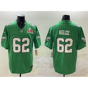 686144ae72ed0_1 Men's Philadelphia Eagles #62 Jason Kelce Green 2025 Super Bowl LIX Patch F.U.S.E. Throwback Vapor Untouchable Limited Stitched Football Jersey