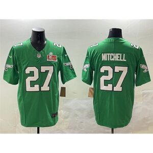 686144b37165e_1 Men's Philadelphia Eagles #27 Quinyon Mitchell Green 2025 Super Bowl LIX Patch F.U.S.E. Throwback Vapor Untouchable Limited Stitched Football Jersey