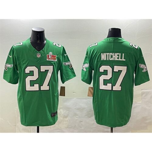 686144b37165e_1 Men's Philadelphia Eagles #27 Quinyon Mitchell Green 2025 Super Bowl LIX Patch F.U.S.E. Throwback Vapor Untouchable Limited Stitched Football Jersey