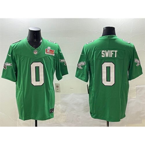 686144b5c7b39_1 Men's Philadelphia Eagles #0 D'Andre Swift Green 2025 Super Bowl LIX Patch F.U.S.E. Throwback Vapor Untouchable Limited Stitched Football Jersey