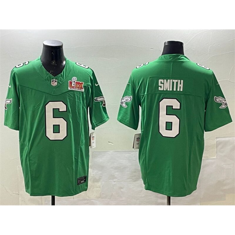 686144bcb84a1_1 Men's Philadelphia Eagles #6 DeVonta Smith Green 2025 Super Bowl LIX Patch F.U.S.E. Throwback Vapor Untouchable Limited Stitched Football Jersey