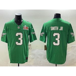 686144c17542d_1 Men's Philadelphia Eagles #3 Nolan Smith Jr. Green 2025 Super Bowl LIX Patch F.U.S.E. Throwback Vapor Untouchable Limited Stitched Football Jersey