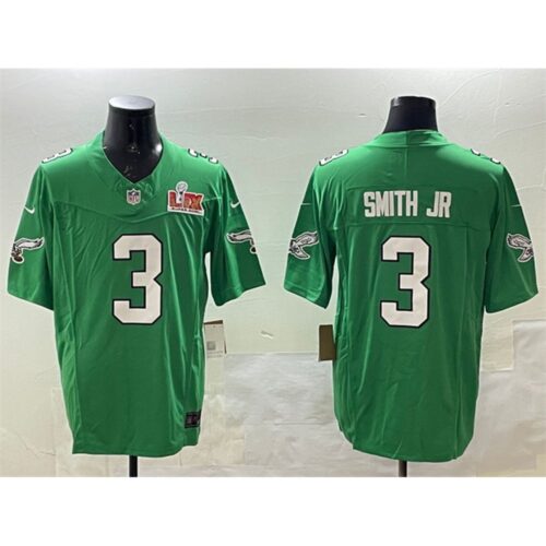 686144c17542d_1 Men's Philadelphia Eagles #3 Nolan Smith Jr. Green 2025 Super Bowl LIX Patch F.U.S.E. Throwback Vapor Untouchable Limited Stitched Football Jersey