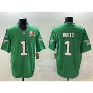 686144c6350e4_1 Men's Philadelphia Eagles #1 Jalen Hurts Green 2025 Super Bowl LIX Patch F.U.S.E. Throwback Vapor Untouchable Limited Stitched Football Jersey