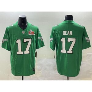 686144c89ab08_1 Men's Philadelphia Eagles #17 Nakobe Dean Green 2025 Super Bowl LIX Patch F.U.S.E. Throwback Vapor Untouchable Limited Stitched Football Jersey