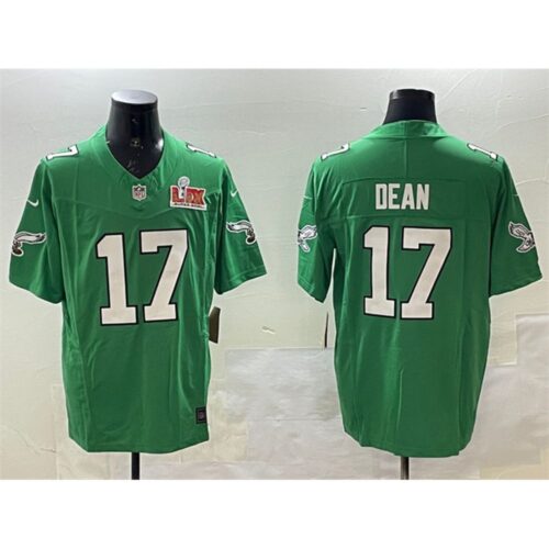 686144c89ab08_1 Men's Philadelphia Eagles #17 Nakobe Dean Green 2025 Super Bowl LIX Patch F.U.S.E. Throwback Vapor Untouchable Limited Stitched Football Jersey