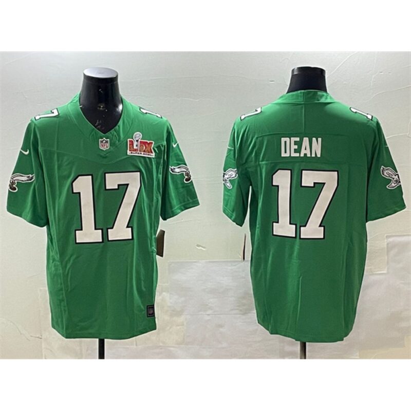 686144c89ab08_1 Men's Philadelphia Eagles #17 Nakobe Dean Green 2025 Super Bowl LIX Patch F.U.S.E. Throwback Vapor Untouchable Limited Stitched Football Jersey